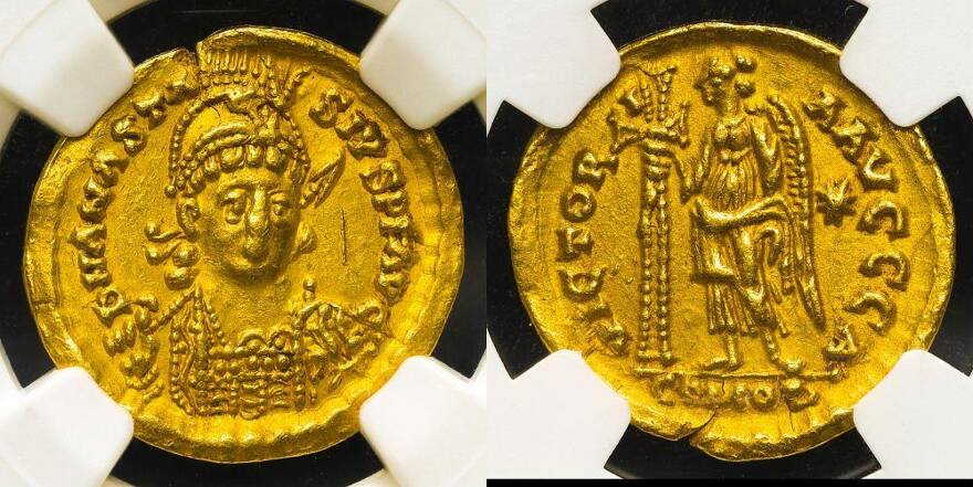 Los 1652 Ostrogoths 東ゴート族 Av Solidus Theoderic テオドリック Ad493 526 アナスタシウスのソリドゥス金貨の模倣貨 R322 ラベンナ 4 21st Auction Auction World Sixbid