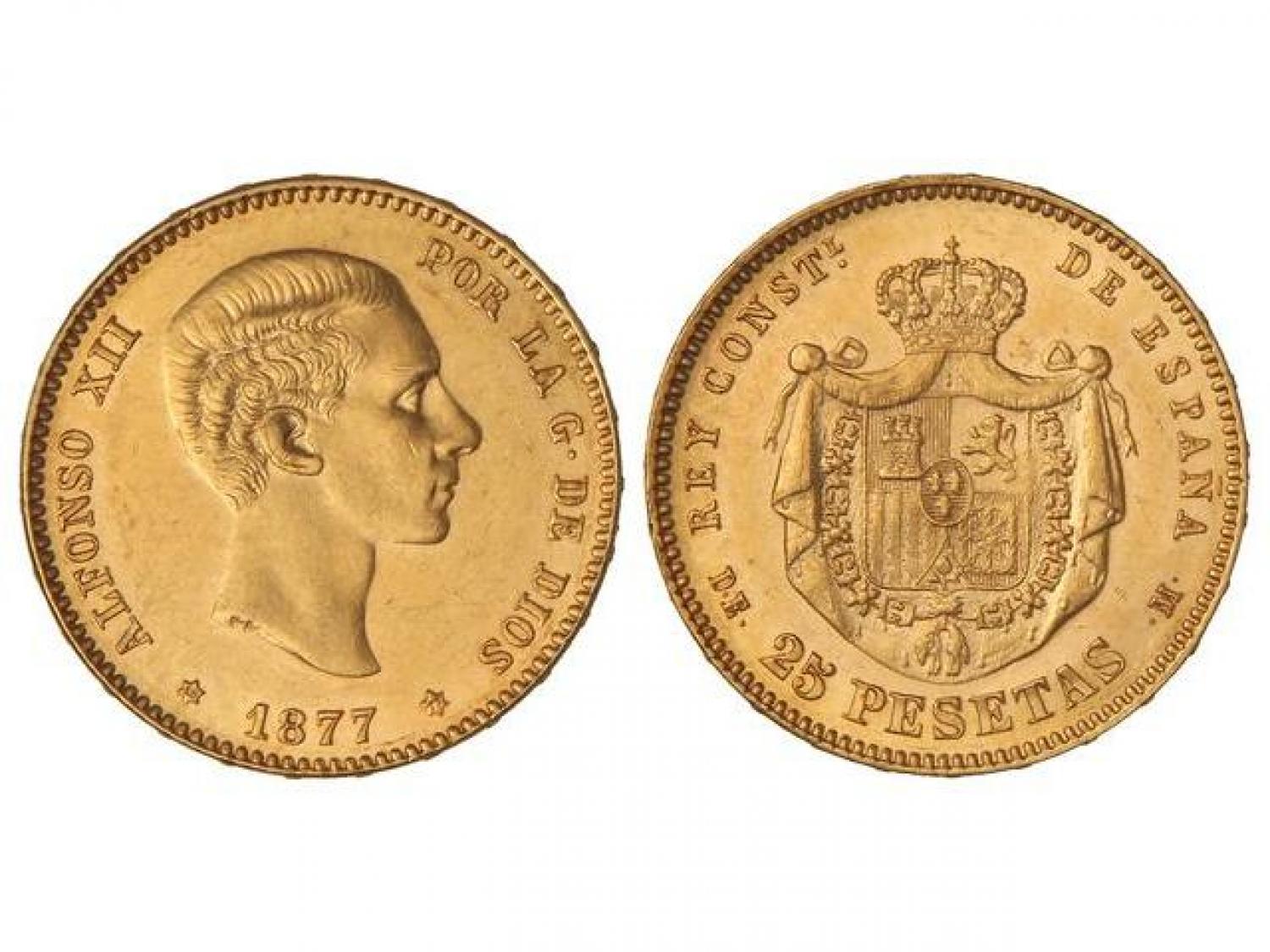 Lot: 628 | PESETA SYSTEM: ALFONSO XII25 Pesetas | Sale 1101-1 Room