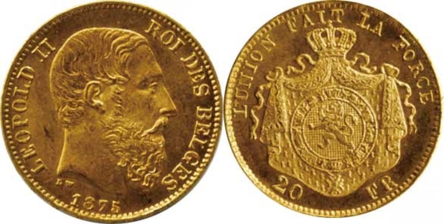 Лот: 20 | ベルギー レオポルド2世(1865-1909) 20フラン金貨 1875