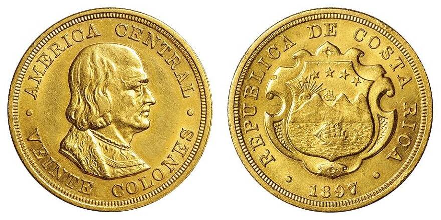Lot 127 コスタリカ Costa Rica コロン金貨 colones 17 Fr19 Km141 コロンブス像 15 No 53 Coin Auction Nihon Coin Auction Sixbid