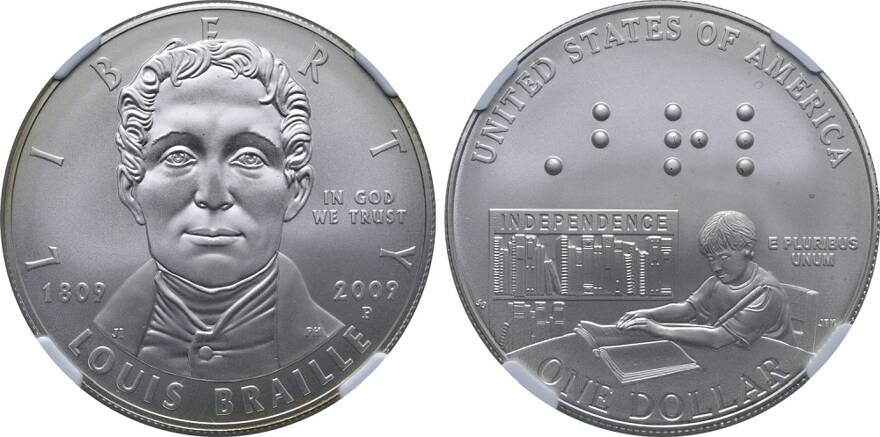 2009 Louis Braille Bicentennial Silver Dollar BU