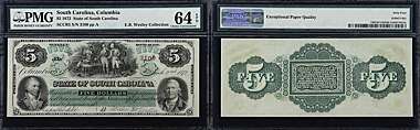 1872 $50 South Carolina Note PMG 66 EPQ