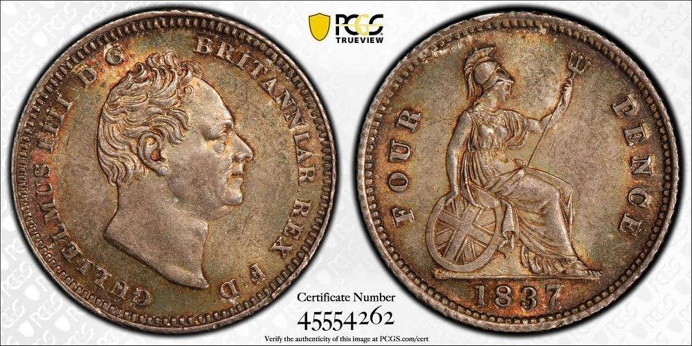 ロット: 1252 | GREAT BRITAIN: William IV, 1830-1837, AR 4 pence